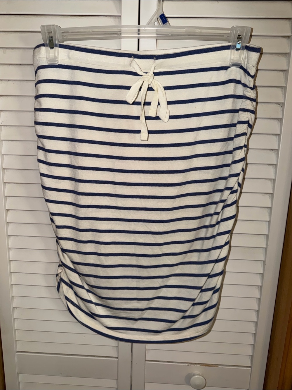 LOFT Lounge White and Navy Striped Pencil Skirt with Drawstring
